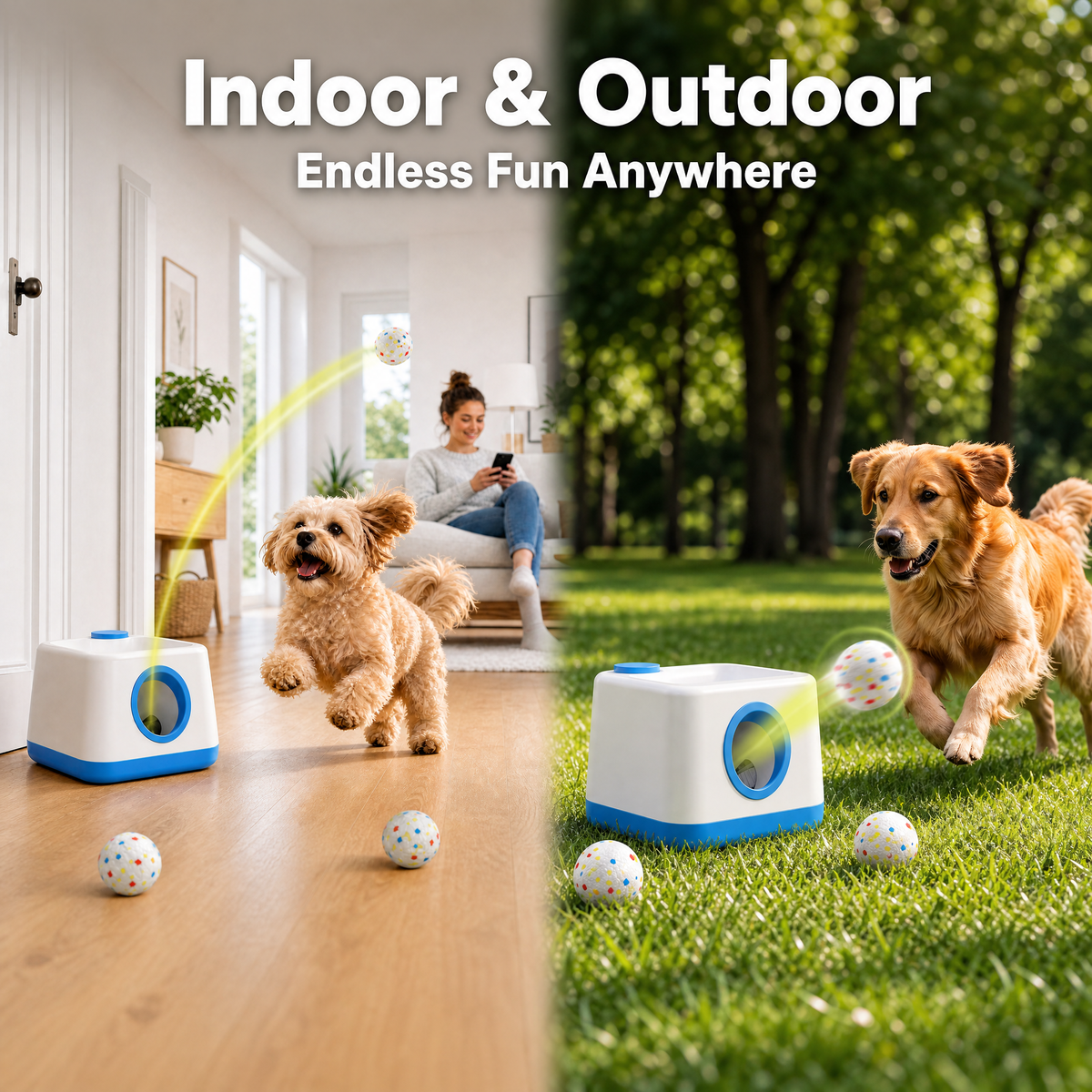CyberPaws automatic dog ball launcher with auto and manual play modes
