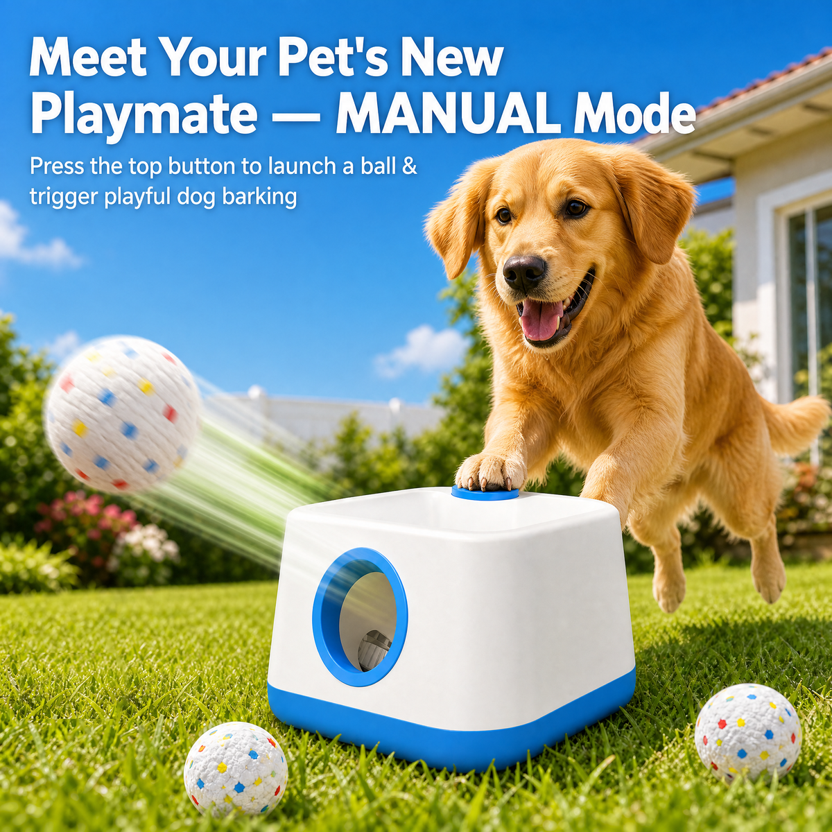 CyberPaws automatic dog ball launcher with three durable ETPU balls