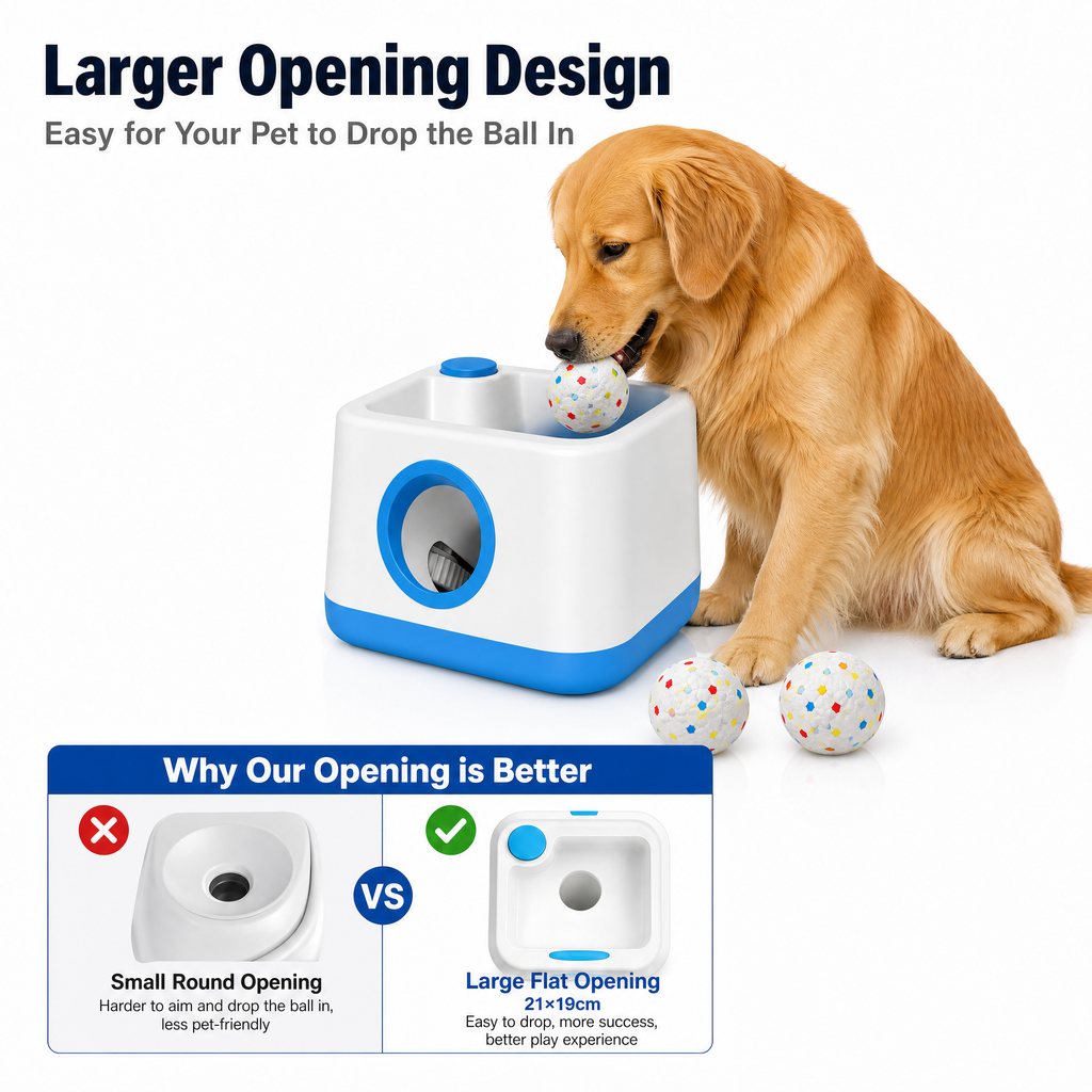 CyberPaws automatic dog ball launcher with large ball loading opening