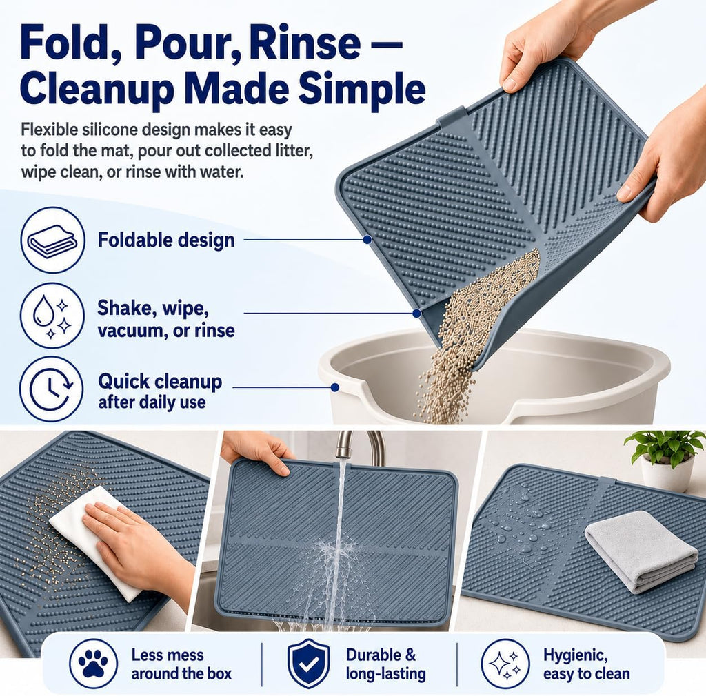 CyberPaws cat litter mat under litter box in home setting