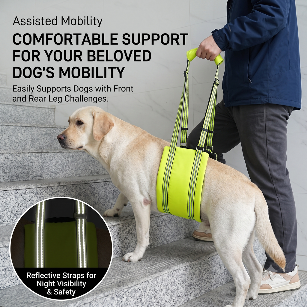 CyberPaws dog lift harness reflective design for low-light visibility