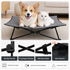CyberPaws elevated dog bed reinforced folding frame and support details