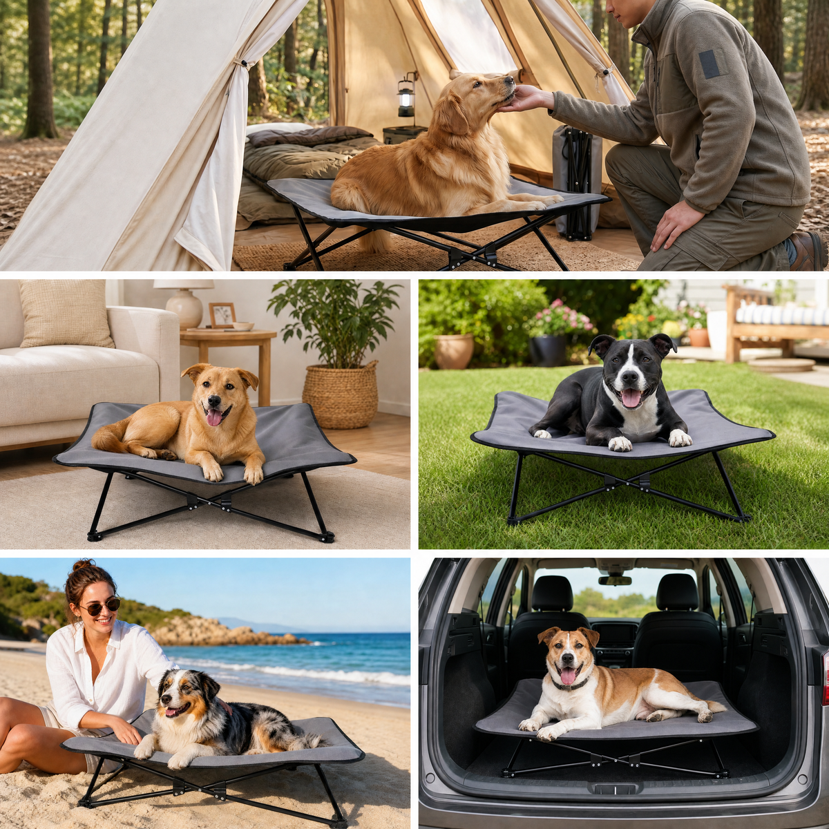 CyberPaws elevated dog bed for indoor outdoor camping and travel