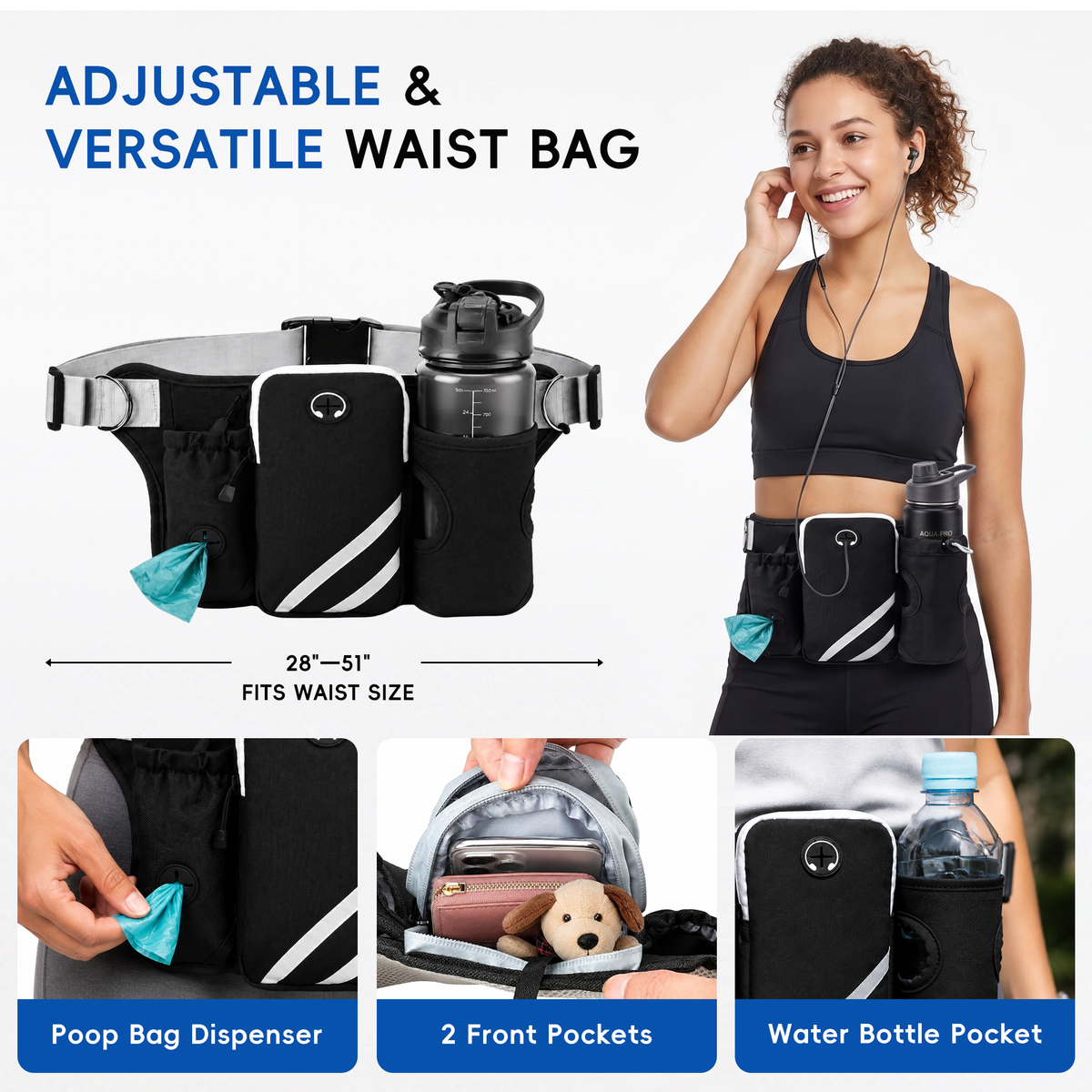 CyberPaws hands-free dog leash waist bag for phone keys treats and walking essentials